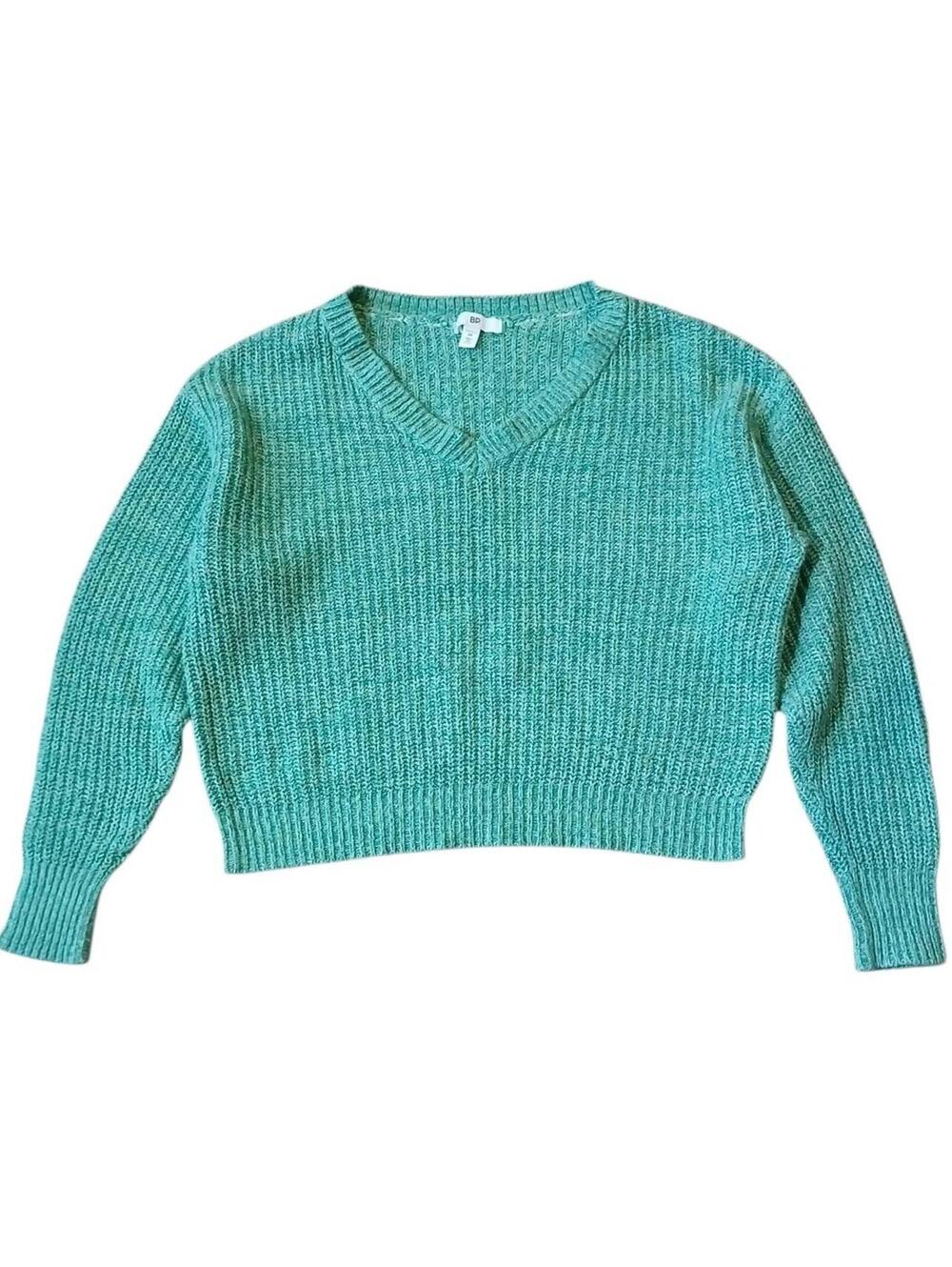 BP Green Pull Over V-Neck Sweater Women’s Medium Cropped